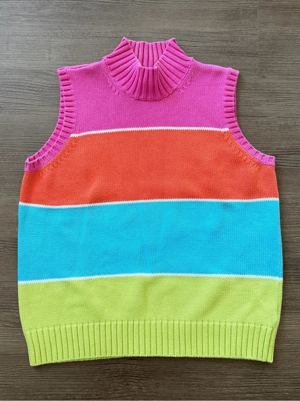 Evan Picone XL Colorblock Cotton Mock Neck Sweater Vest Made in Japan